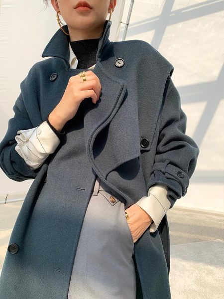 women's wool & blends high end light luxury double-sided cashmere tweed children's coat 2021 winter long lace up thin, Black
women's wool & blends high end light luxury double-sided cashmere tweed children's coat 2021 winter long lace up thin, Black