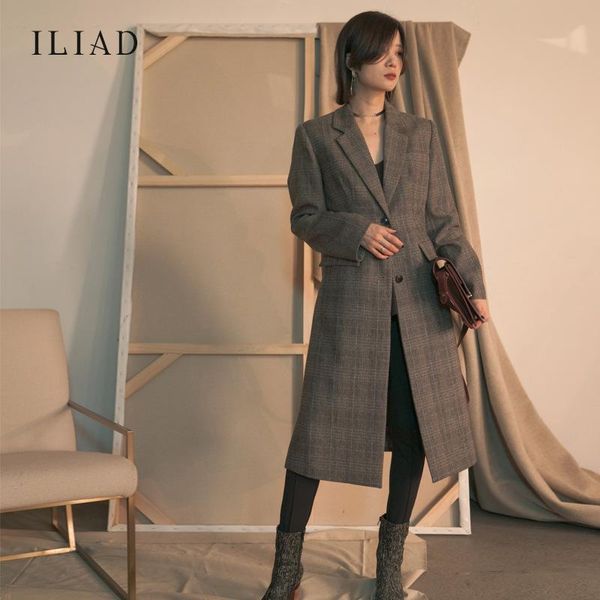 women's wool & blends designer autumn plaid coat medium length tweed for women, Black