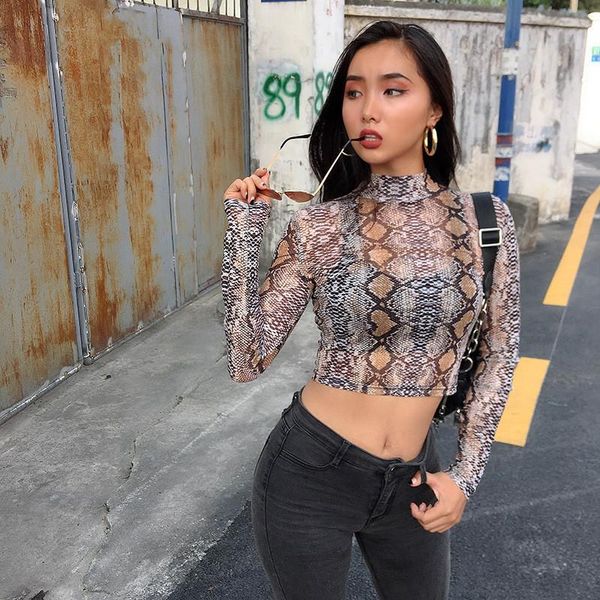 women's t-shirt sheer mesh long sleeve high neck sweater harajuku fashion casual green snake print slim retro, White
women's t-shirt sheer mesh long sleeve high neck sweater harajuku fashion casual green snake print slim retro, White