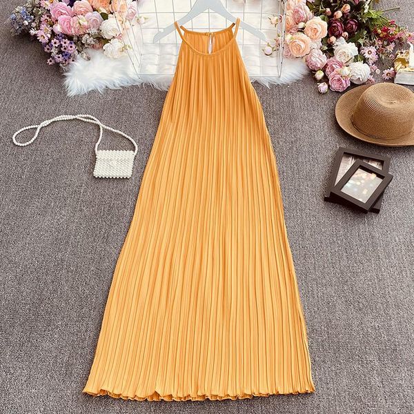casual dresses arrivals women sleeveless sling dress pleated neck-mounted chiffon female solid off the shoulder long summer, Black;gray
casual dresses arrivals women sleeveless sling dress pleated neck-mounted chiffon female solid off the shoulder long summer, Black;gray