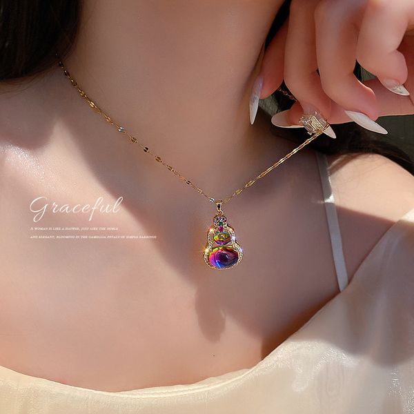 necklace luxury designer chain titanium steel purple opal inlaid with diamond gourd exaggerated personality net red clavicle, Silver
necklace luxury designer chain titanium steel purple opal inlaid with diamond gourd exaggerated personality net red clavicle, Silver