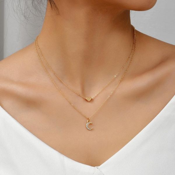 chains 2pcs heart moon necklace for women slender long gold steel custom pendant charm zircon gift, Silver
chains 2pcs heart moon necklace for women slender long gold steel custom pendant charm zircon gift, Silver