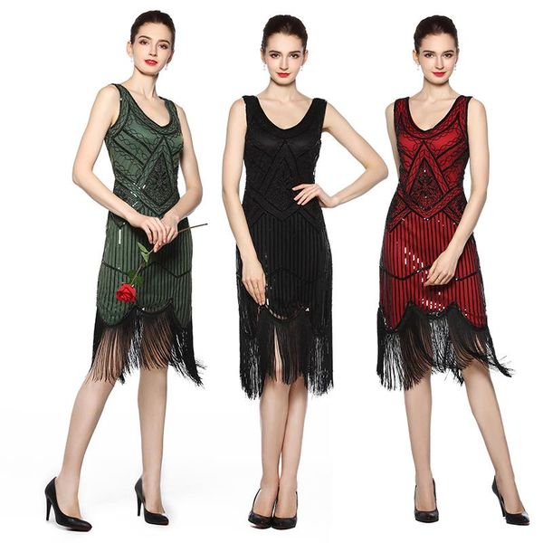 casual dresses women 1920s great gatsby flapper fringe style dress vintage summer art deco sequin embellished party sleeveless, Black;gray
casual dresses women 1920s great gatsby flapper fringe style dress vintage summer art deco sequin embellished party sleeveless, Black;gray