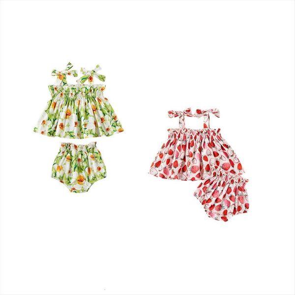 summer kids girls two piece set sweet strawberry flower lace up suspender and elastic waist short pants, White
summer kids girls two piece set sweet strawberry flower lace up suspender and elastic waist short pants, White