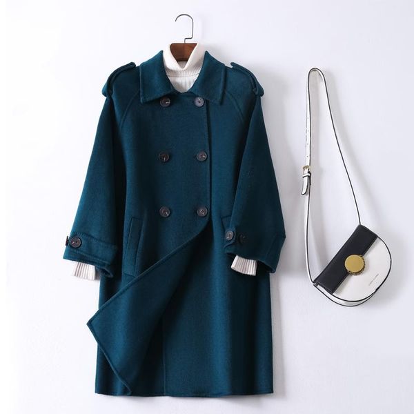 women's wool & blends 2021 spring autumn coat female mid korean fashion blue double-faced woolen coats straight clothing wpy4217, Black
women's wool & blends 2021 spring autumn coat female mid korean fashion blue double-faced woolen coats straight clothing wpy4217, Black