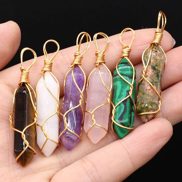 natural stone charms hexagon crystal pendants gold color wire wrap rose quartz for jewelry making diy necklace earring gifts, Bronze;silver
natural stone charms hexagon crystal pendants gold color wire wrap rose quartz for jewelry making diy necklace earring gifts, Bronze;silver
