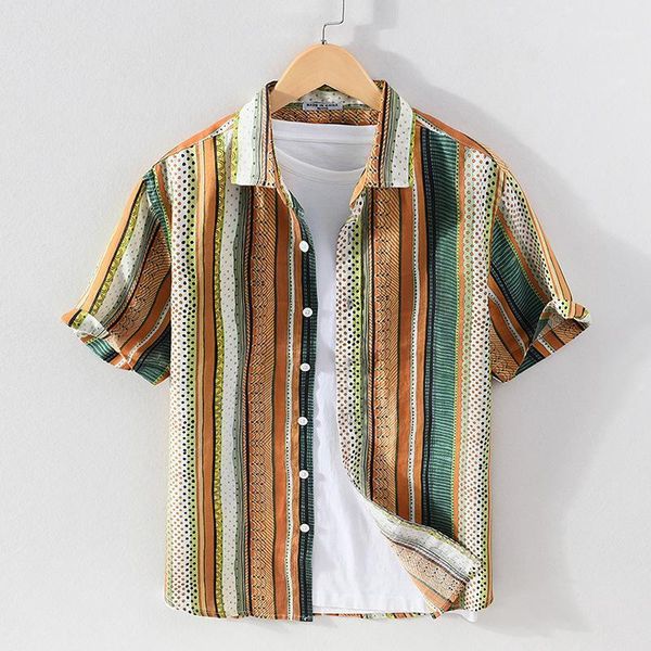 men's spring and summer linen short-sleeved shirt casual ethnic style printed striped youth shirts, White;black
men's spring and summer linen short-sleeved shirt casual ethnic style printed striped youth shirts, White;black