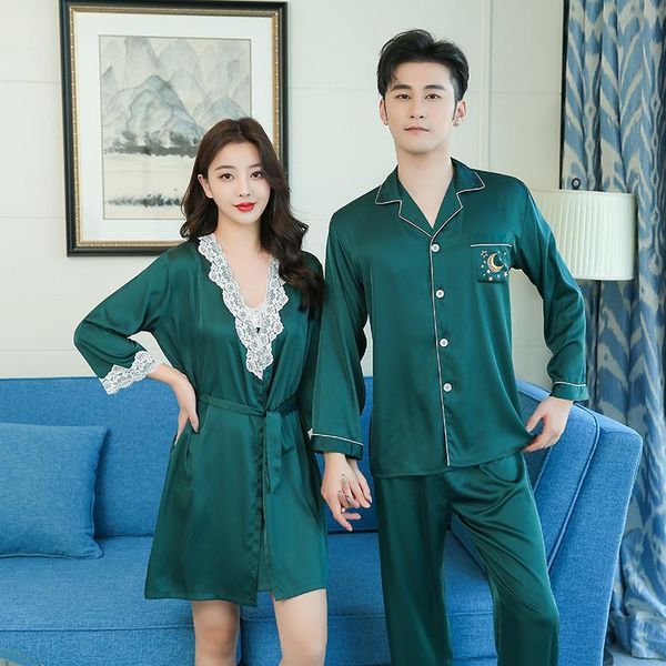 women's sleepwear green couple faux silk pajamas set spring autumn women v-neck robe suit mens turn-down collar home wear -xxl, Black;red
women's sleepwear green couple faux silk pajamas set spring autumn women v-neck robe suit mens turn-down collar home wear -xxl, Black;red