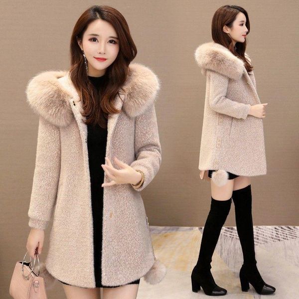 women's wool & blends hooded jacket women winter korean version of thick large fur collar imitation mink woolen coat, Black
women's wool & blends hooded jacket women winter korean version of thick large fur collar imitation mink woolen coat, Black
