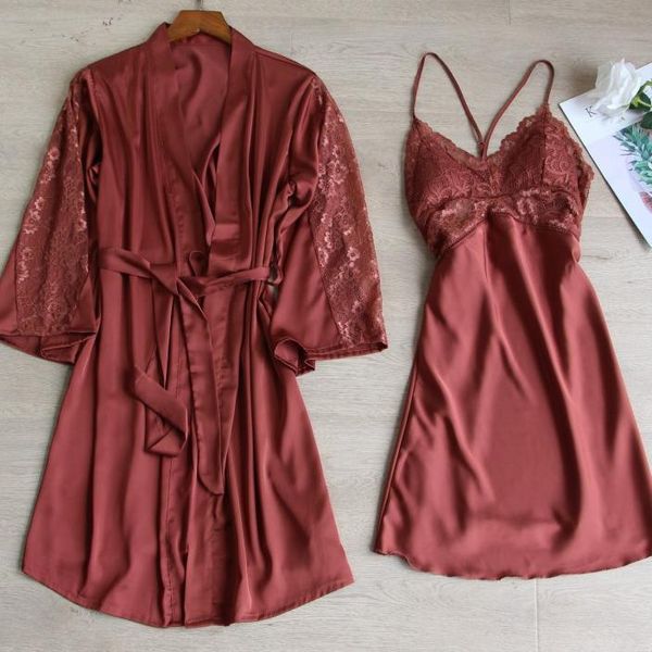 women's sleepwear 2pcs robe set women nightgown lace trim nightwear summer kimono bathrobe gown casual home wear intimate lingerie, Black;red
women's sleepwear 2pcs robe set women nightgown lace trim nightwear summer kimono bathrobe gown casual home wear intimate lingerie, Black;red