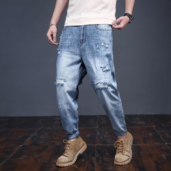 men's pants autumn jeans denim ripped straight striped men locomotive casual clothing trouser, Black
men's pants autumn jeans denim ripped straight striped men locomotive casual clothing trouser, Black