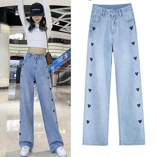 women's jeans straight leg denim boyfriend brand design heart-shaped embroidery loose women 2021 wide pants high waist, Blue
women's jeans straight leg denim boyfriend brand design heart-shaped embroidery loose women 2021 wide pants high waist, Blue