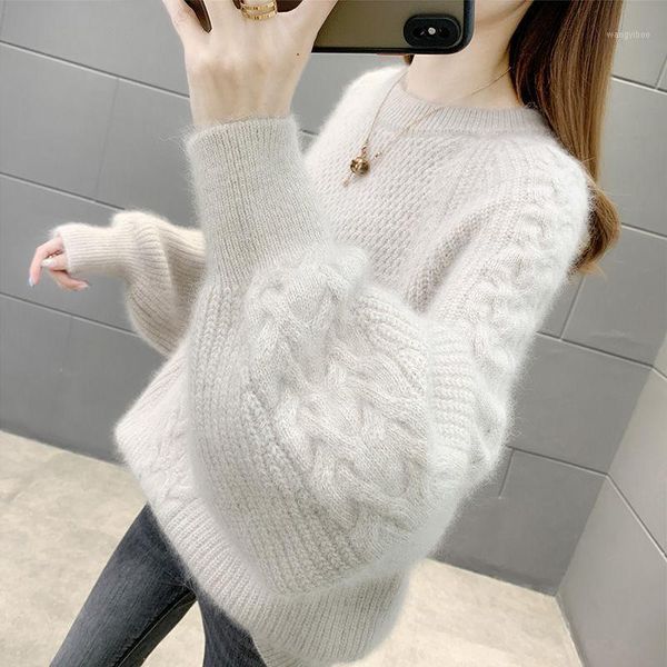women's sweaters women 2021 autumn winter fashion o-neck solid color pullover female loose knit thicken ladies warm sweater d615, White;black
women's sweaters women 2021 autumn winter fashion o-neck solid color pullover female loose knit thicken ladies warm sweater d615, White;black