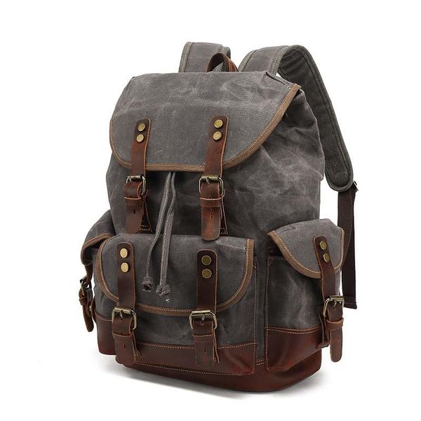 backpack leather for men waxed canvas shoulder rucksack travel school large capacity climbing bag
backpack leather for men waxed canvas shoulder rucksack travel school large capacity climbing bag
