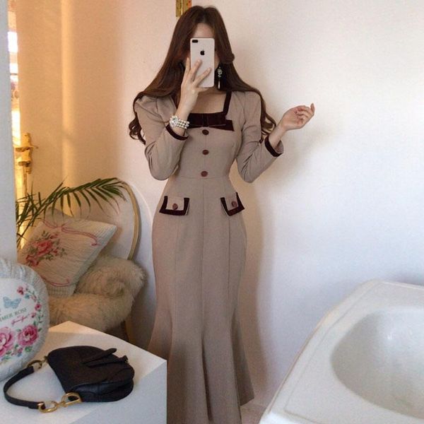casual dresses square neck elegant contrast waist slimming midi dress 2021 fall winter korean one-piece office ladies fashion, Black;gray
casual dresses square neck elegant contrast waist slimming midi dress 2021 fall winter korean one-piece office ladies fashion, Black;gray