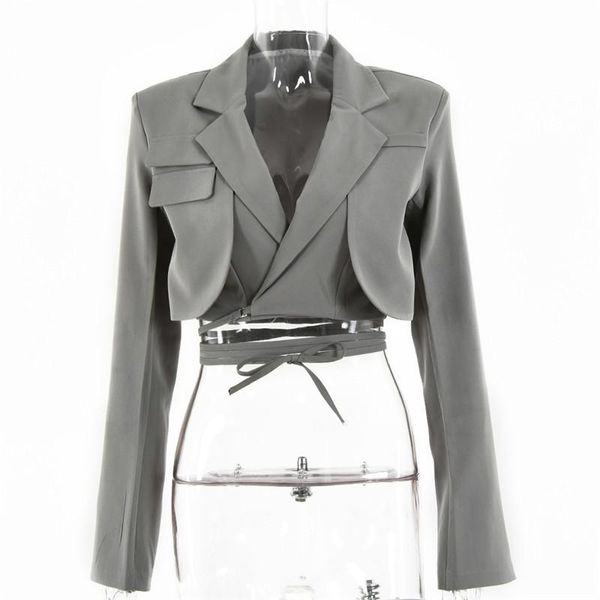 women's suits & blazers 2021 articat gray double layer bandage slim blazer women long sleeve pocket short jacket female notched collar, White;black
women's suits & blazers 2021 articat gray double layer bandage slim blazer women long sleeve pocket short jacket female notched collar, White;black