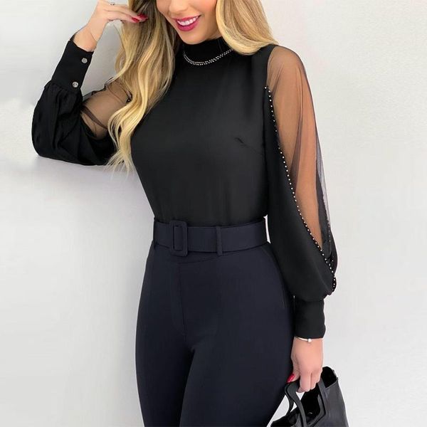 women's blouses & shirts ladies' arrivals 2021 ladies chiffon solid color and mesh long-sleeved basic top, White
women's blouses & shirts ladies' arrivals 2021 ladies chiffon solid color and mesh long-sleeved basic top, White