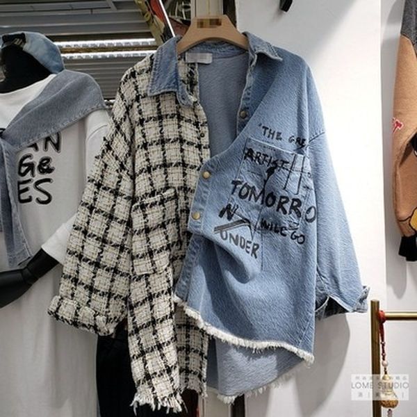 2021 new tweed patchwork women denim jacket lapel fashion print long sleeve shirts female autumn loose jeans shirt coat streetwear g8oz, Gray
2021 new tweed patchwork women denim jacket lapel fashion print long sleeve shirts female autumn loose jeans shirt coat streetwear g8oz, Gray