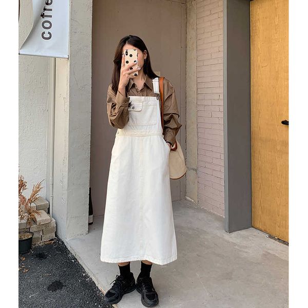2021 autumn new high waist loose dress korean washed denim a-shaped suspender long skirt children 91036, White
2021 autumn new high waist loose dress korean washed denim a-shaped suspender long skirt children 91036, White