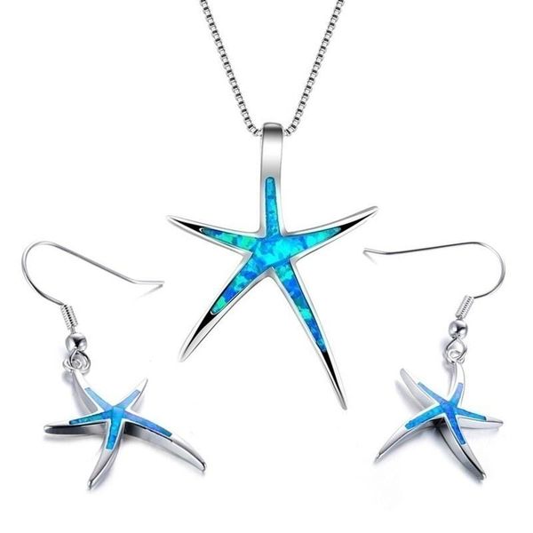 earrings & necklace exquisite starfish design blue imitation fire opal women pendant with for fashion jewelry set party gift, Silver
earrings & necklace exquisite starfish design blue imitation fire opal women pendant with for fashion jewelry set party gift, Silver