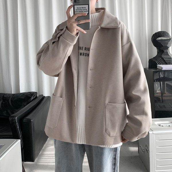 korean style short woolen coat men's fashion solid color casual lapel woolen coat men loose jacket mens overcoat s-2xl, Black
korean style short woolen coat men's fashion solid color casual lapel woolen coat men loose jacket mens overcoat s-2xl, Black