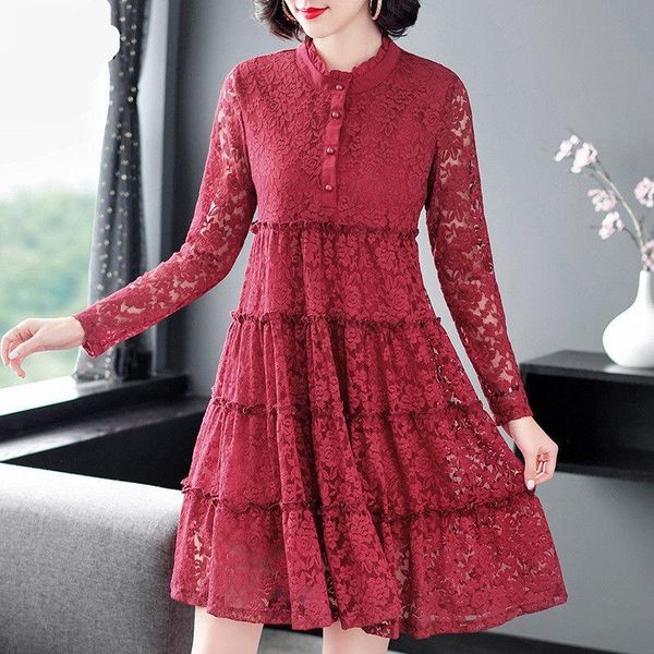 casual dresses 2021 spring fall fashion womens ruffled collar long sleeve wine red black high waisted lace dress , autumn woman 3xl, Black;gray
casual dresses 2021 spring fall fashion womens ruffled collar long sleeve wine red black high waisted lace dress , autumn woman 3xl, Black;gray