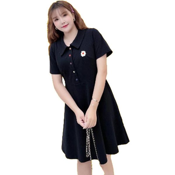 plus size dresses summer women's dress 2021 ladies clothes preppy style collar flower embroidery robe femme n7566, Black 
plus size dresses summer women's dress 2021 ladies clothes preppy style collar flower embroidery robe femme n7566, Black