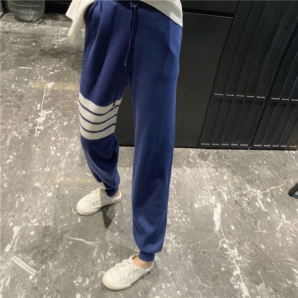 8731tb style korean casual solid color contrast stripe knitted wool sports leggings couple, White;black
8731tb style korean casual solid color contrast stripe knitted wool sports leggings couple, White;black