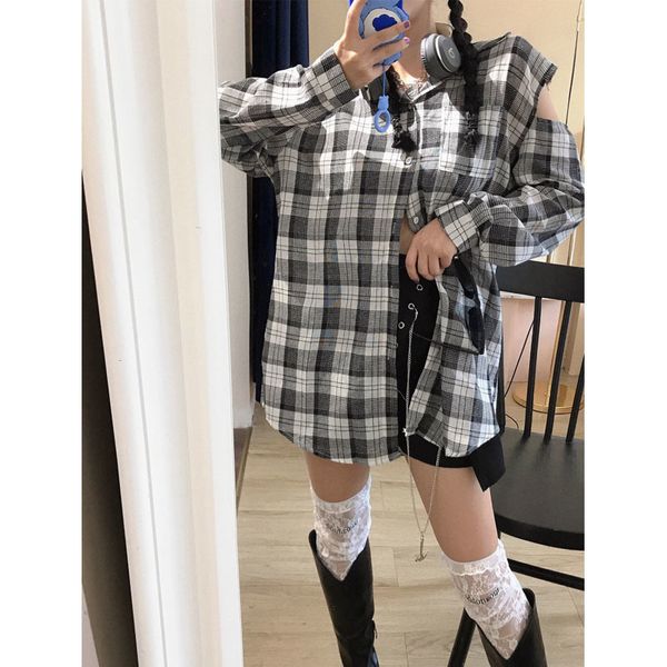 korean style women's shirts in spring 2021 fashion woman's plaid long sleeve streetwear loose button big 677k, White;black
korean style women's shirts in spring 2021 fashion woman's plaid long sleeve streetwear loose button big 677k, White;black