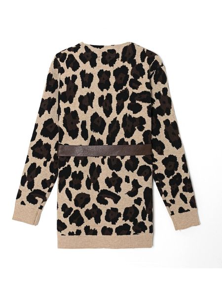 french with belt knitted leopard cardigan vintage animal sweater retro woman long sleeve jumper knitwear, White;black
french with belt knitted leopard cardigan vintage animal sweater retro woman long sleeve jumper knitwear, White;black