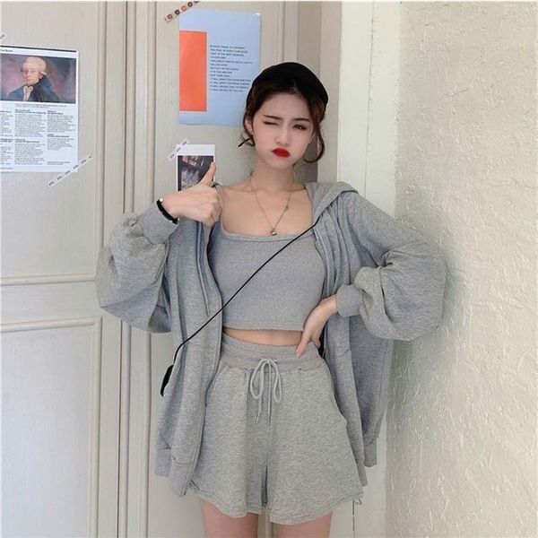 women's tracksuits solid hooded three piece sets 2021 spring/summer sports suit fashion tracksuit for women casual 3 pcs sweaters short, Gray
women's tracksuits solid hooded three piece sets 2021 spring/summer sports suit fashion tracksuit for women casual 3 pcs sweaters short, Gray