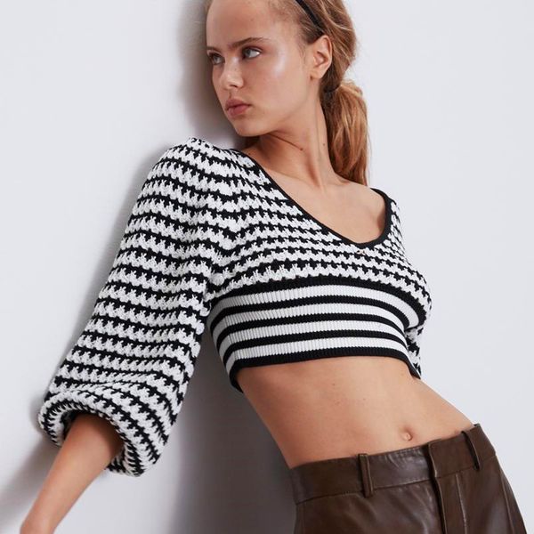 2021 brand sweater cotton vintage short pullovers new spring standard fashion women clothing sleeve striped in0a, White;black
2021 brand sweater cotton vintage short pullovers new spring standard fashion women clothing sleeve striped in0a, White;black