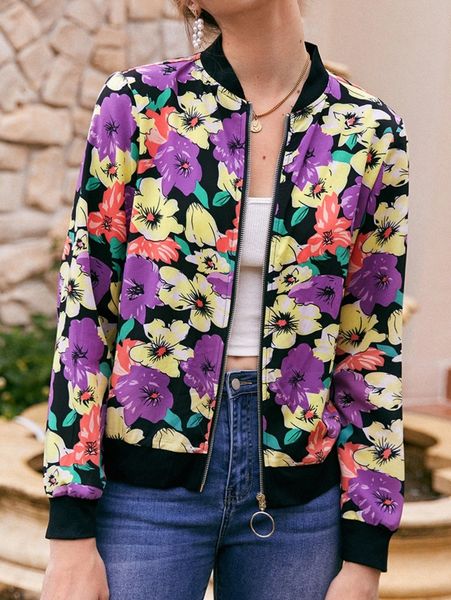 floral print bomber jacket t19m#, Black;brown