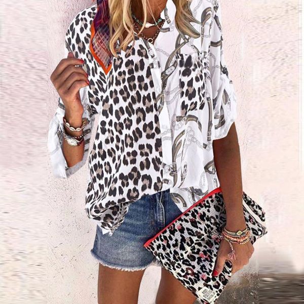 women's blouses & shirts elegant loose shirt blouse leopard splicing v- neck casual tunics printing button fit chemise femme, White
women's blouses & shirts elegant loose shirt blouse leopard splicing v- neck casual tunics printing button fit chemise femme, White