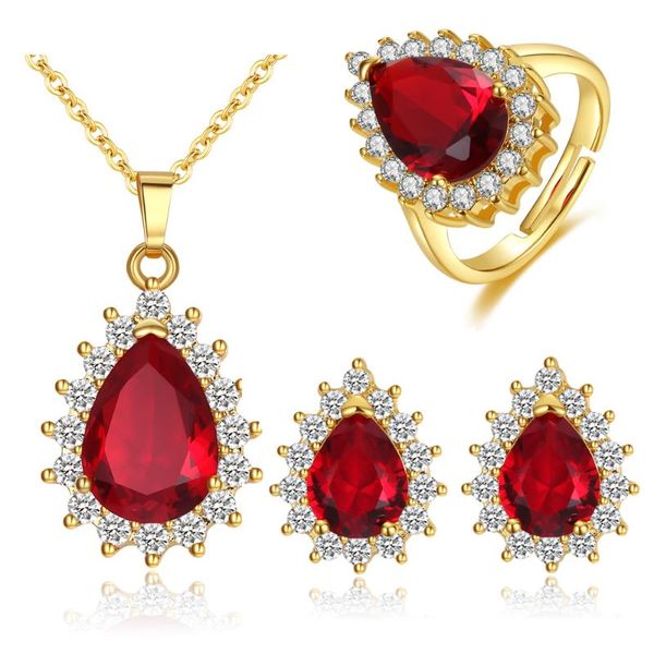 earrings & necklace fashion vintage water drop zircon ring set luxury red wedding jewelry, Silver
earrings & necklace fashion vintage water drop zircon ring set luxury red wedding jewelry, Silver