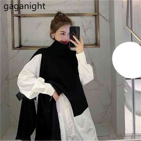 fashion women two pieces set black turtleneck split sweater long white shirt dress lady korean 2 outfits 210601
fashion women two pieces set black turtleneck split sweater long white shirt dress lady korean 2 outfits 210601