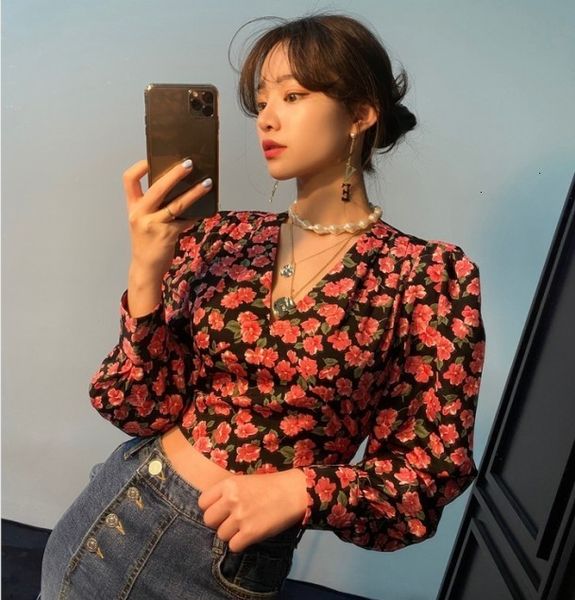 women's 2021 shirt short blouse v neck long sleeve printed floral crop female fashion spring new 4eht, White
women's 2021 shirt short blouse v neck long sleeve printed floral crop female fashion spring new 4eht, White