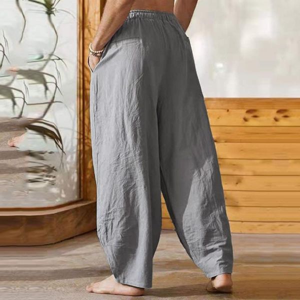 men's pants autumn solid color loose casual yoga wide leg with rope cotton and linen drawstring trousers, Black
men's pants autumn solid color loose casual yoga wide leg with rope cotton and linen drawstring trousers, Black