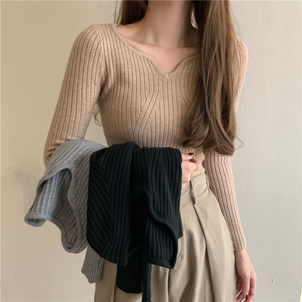 2021 autumn korean chic slim sweater vintage v-neck long sleeve pullover female casual khaki/grey knitted jumper fashion kys5, White;black
2021 autumn korean chic slim sweater vintage v-neck long sleeve pullover female casual khaki/grey knitted jumper fashion kys5, White;black
