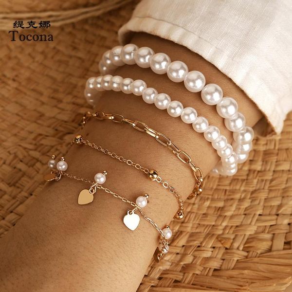 link, chain tocona 5pcs/set luxury pearl stone bracelets for women charms heart tassel gold alloy metal adjustable jewelry gift 14910, Black
link, chain tocona 5pcs/set luxury pearl stone bracelets for women charms heart tassel gold alloy metal adjustable jewelry gift 14910, Black