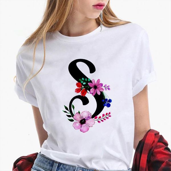 summer aesthetics flowers letters printed womens t shirts harajuku short sleeved casual fashion female clothing, White