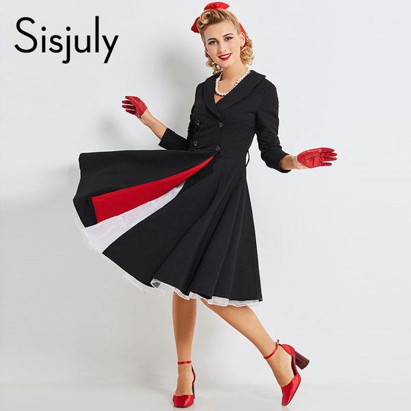casual dresses sisjuly women vintage dress a line black v neck retro plain cotton button fashion winter swing party, Black;gray
casual dresses sisjuly women vintage dress a line black v neck retro plain cotton button fashion winter swing party, Black;gray
