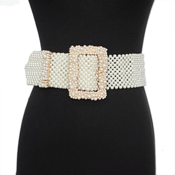 new women's woven belt women's fashion personality atmosphere pearl square buckle decorative wide belt, Black;brown
new women's woven belt women's fashion personality atmosphere pearl square buckle decorative wide belt, Black;brown
