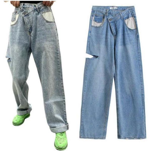 women's jeans retro high-waisted daddy pocket ripped denim radish pants distressed women, Blue
women's jeans retro high-waisted daddy pocket ripped denim radish pants distressed women, Blue
