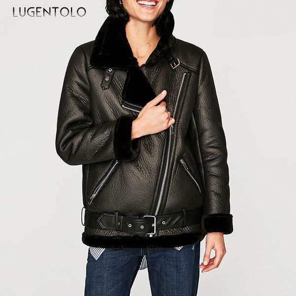 women's leather & faux moto women fashion thick warm autumn winter jacket lapel fur collar zipper female casual street coats, Black
women's leather & faux moto women fashion thick warm autumn winter jacket lapel fur collar zipper female casual street coats, Black