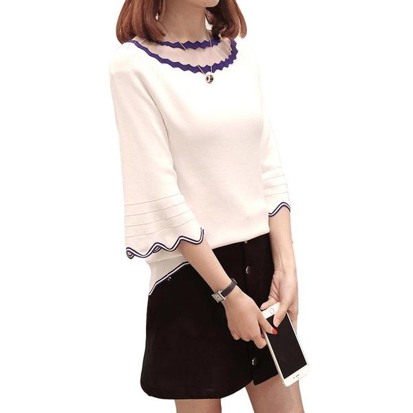 women's sweaters female slim wild crew neck solid color bell sleeve sweater han fan spring and autumn fashion for women, White;black
women's sweaters female slim wild crew neck solid color bell sleeve sweater han fan spring and autumn fashion for women, White;black