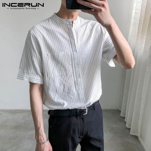 korean style man casual pocket camisa masculina incerun men leisure striped shirts short sleeve stand collar button blouse s-5xl, White;black
korean style man casual pocket camisa masculina incerun men leisure striped shirts short sleeve stand collar button blouse s-5xl, White;black