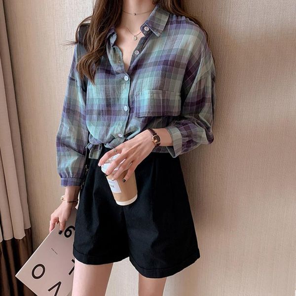women's blouses & shirts fashion women blouse plaid print lapel shirt loose long sleeve sun protection casual plus size, White
women's blouses & shirts fashion women blouse plaid print lapel shirt loose long sleeve sun protection casual plus size, White
