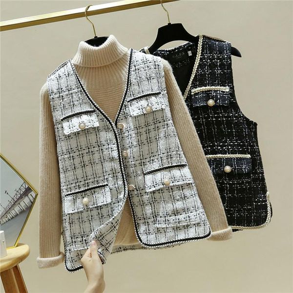 women's vests elegant tweed vest femme 2021 pearl buttons pockets casual women coats mujer jackets black white vintage cute outwears v
women's vests elegant tweed vest femme 2021 pearl buttons pockets casual women coats mujer jackets black white vintage cute outwears v