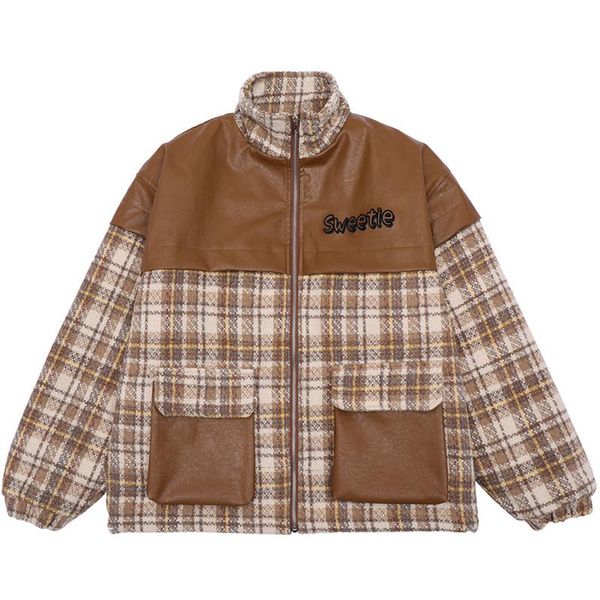 men's jackets mens harajuku plaid patchwork coats retro thick warm pu leather jacket oversize streetwear casaco masculino, Black;brown
men's jackets mens harajuku plaid patchwork coats retro thick warm pu leather jacket oversize streetwear casaco masculino, Black;brown